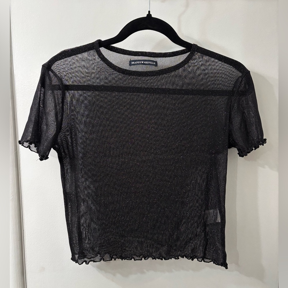 Brandy Melville Black Sparkly Sheer Crop Top